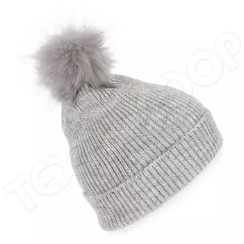 K-UP KP555 Knitted Bobble Beanie In Recycled Yarn light grey heather